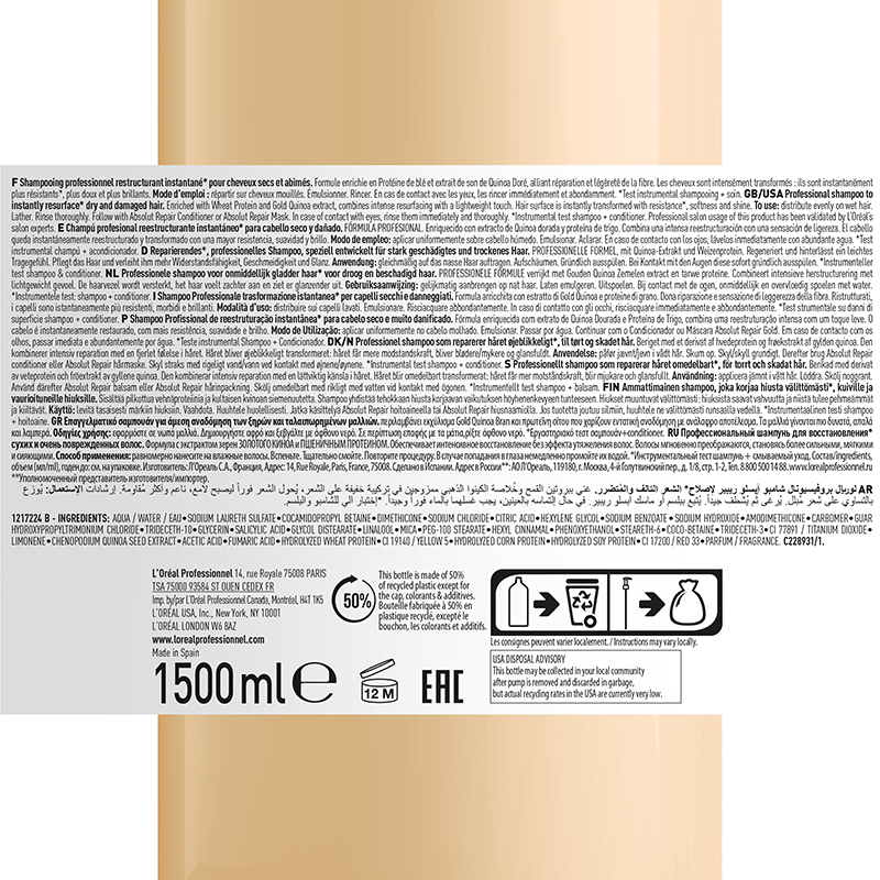 Absolut Repair Gold Shampoo - 1500ml